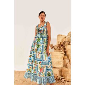 FARM Rio Blue and Green Tropical Print Maxi Dress